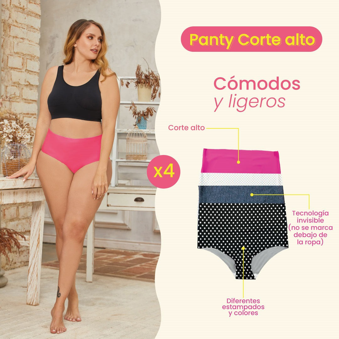 Panty Invisible Corte Alto Dama Paga 2 y Lleva 4 SURTIDOS  – Moldea, Estiliza y Ahorra 50%