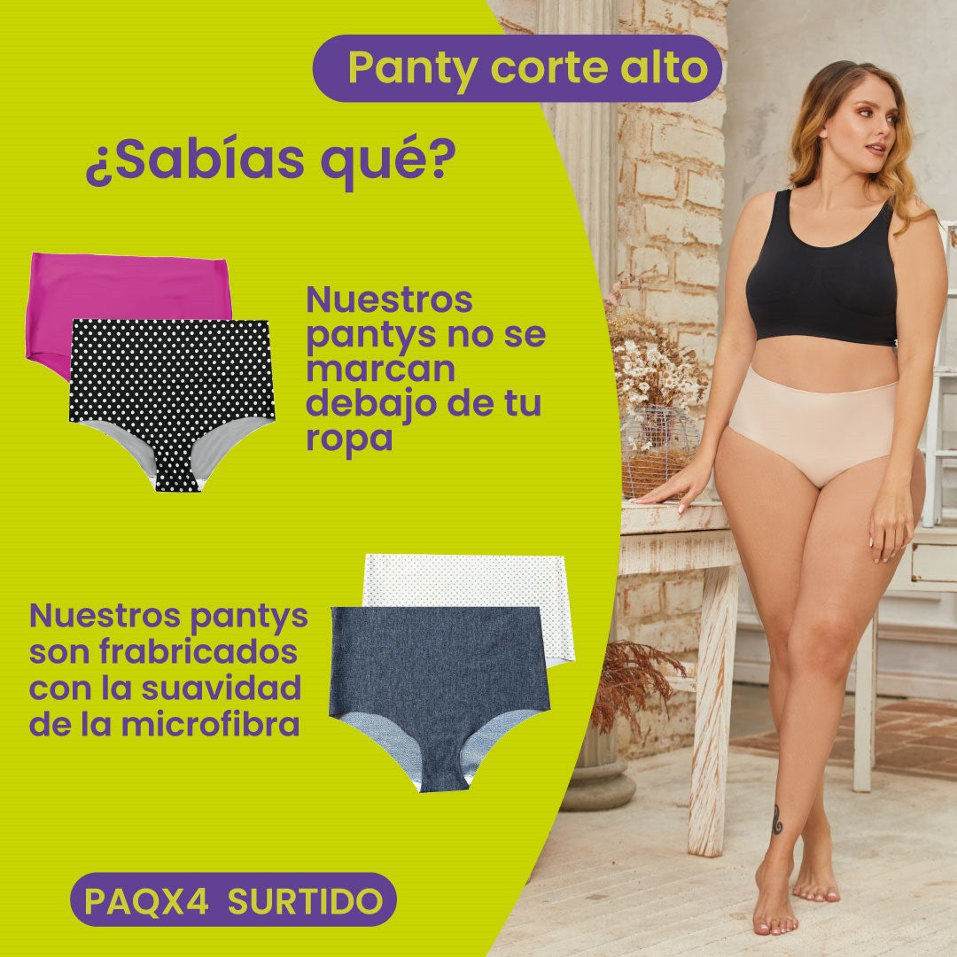 Panty Invisible Corte Alto Dama Paga 2 y Lleva 4 SURTIDOS  – Moldea, Estiliza y Ahorra 50%
