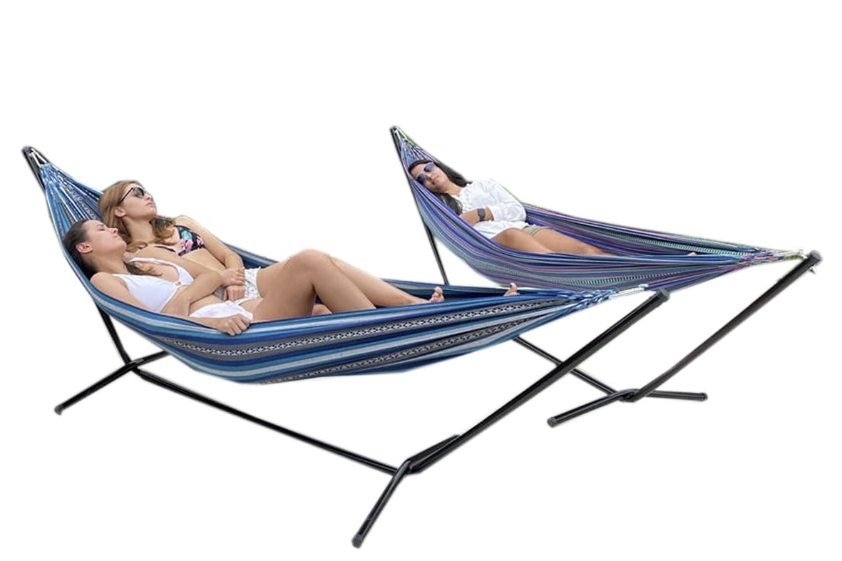 Hamaca Portátil con Soporte Metálico – Relájate Donde Quieras con 50% de Descuento!