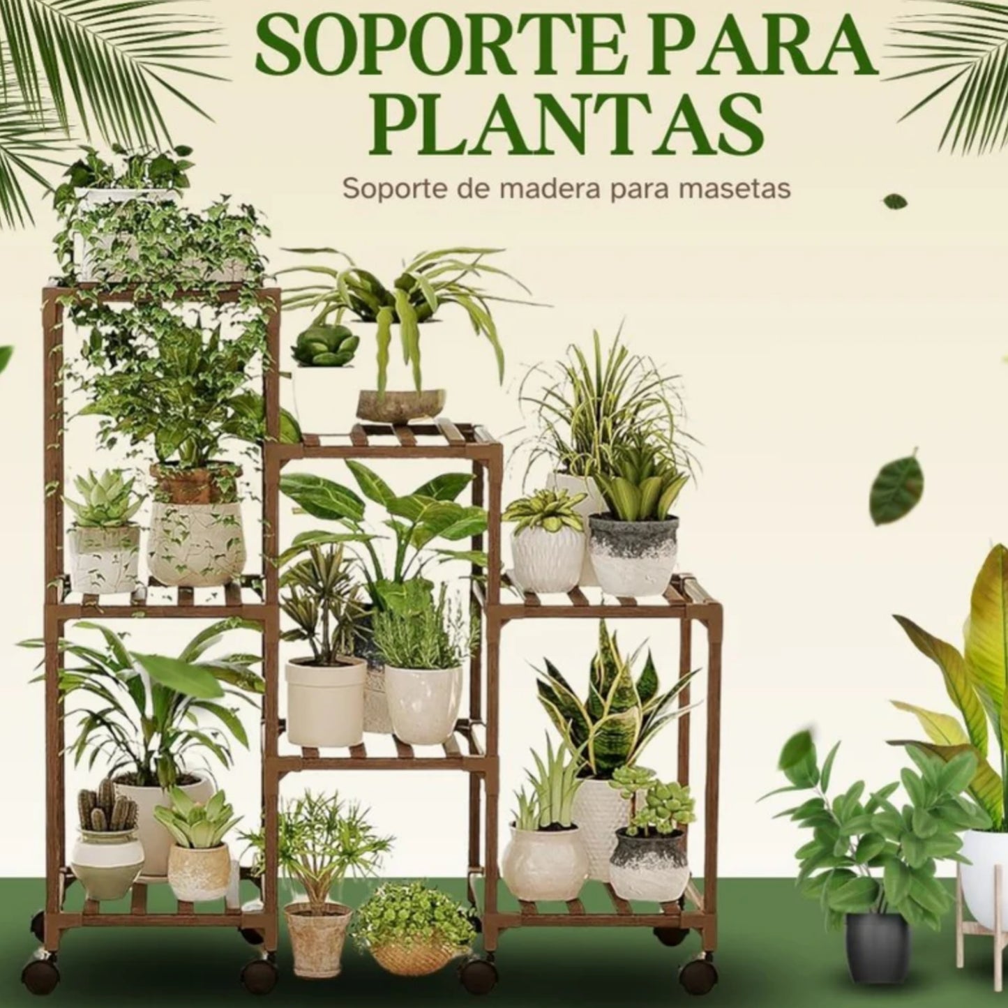 Base para Plantas de Madera con 7 Posiciones | Orden, Estilo y 50% de Descuento