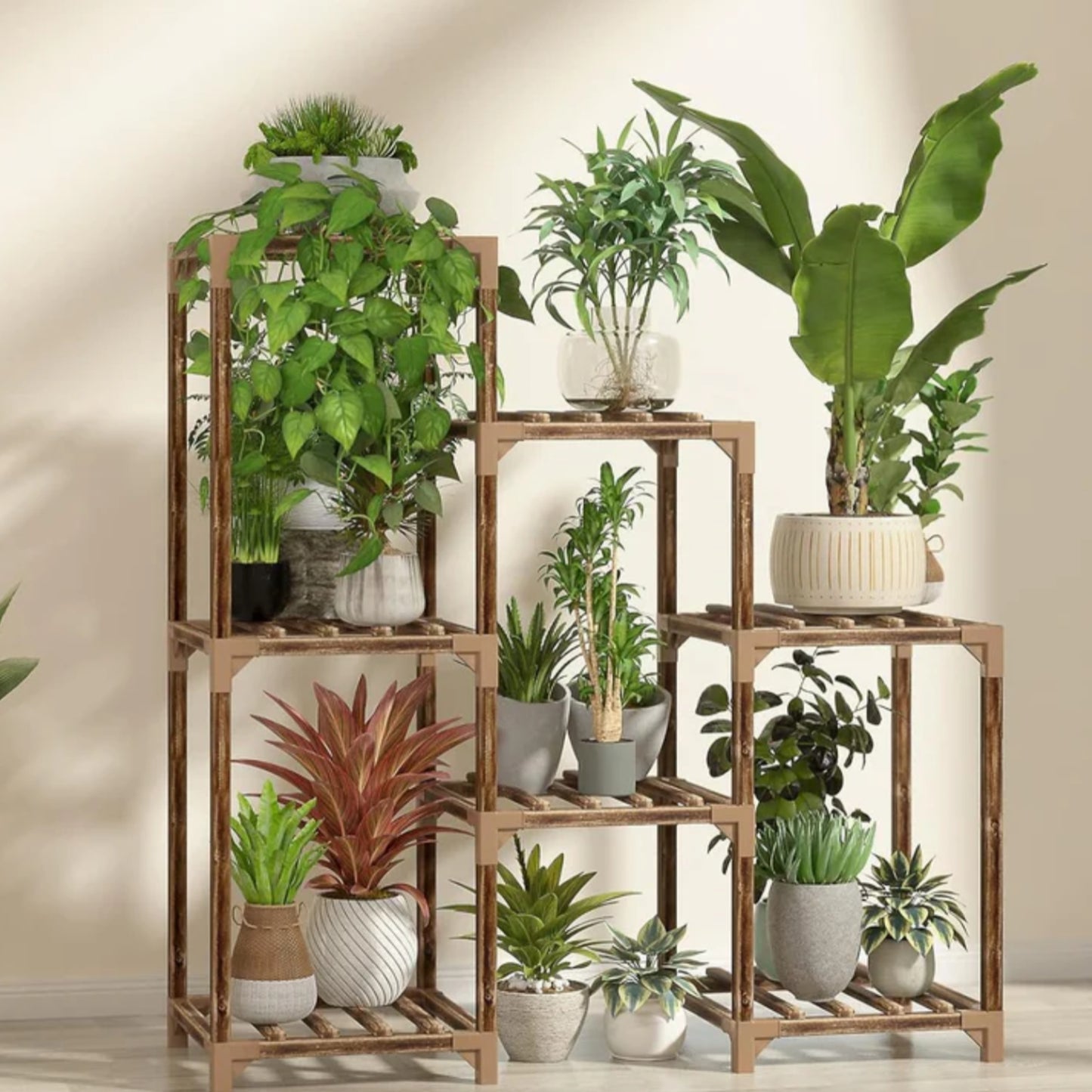 Base para Plantas de Madera con 7 Posiciones | Orden, Estilo y 50% de Descuento