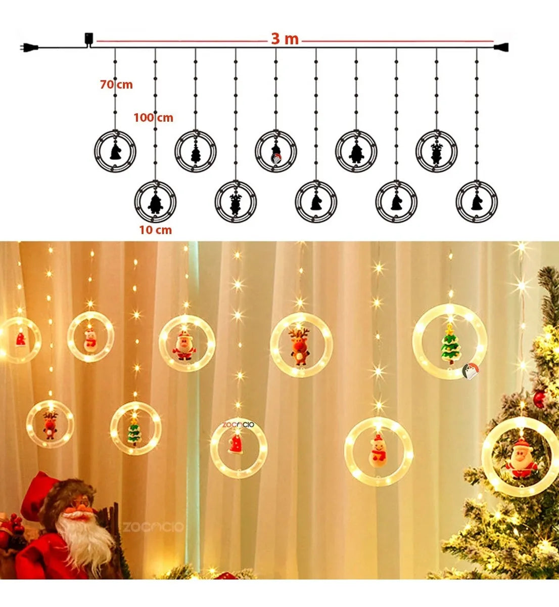 Cortina LED Cálida 3M De Aros navideños - Envío gratis! 50% OFF
