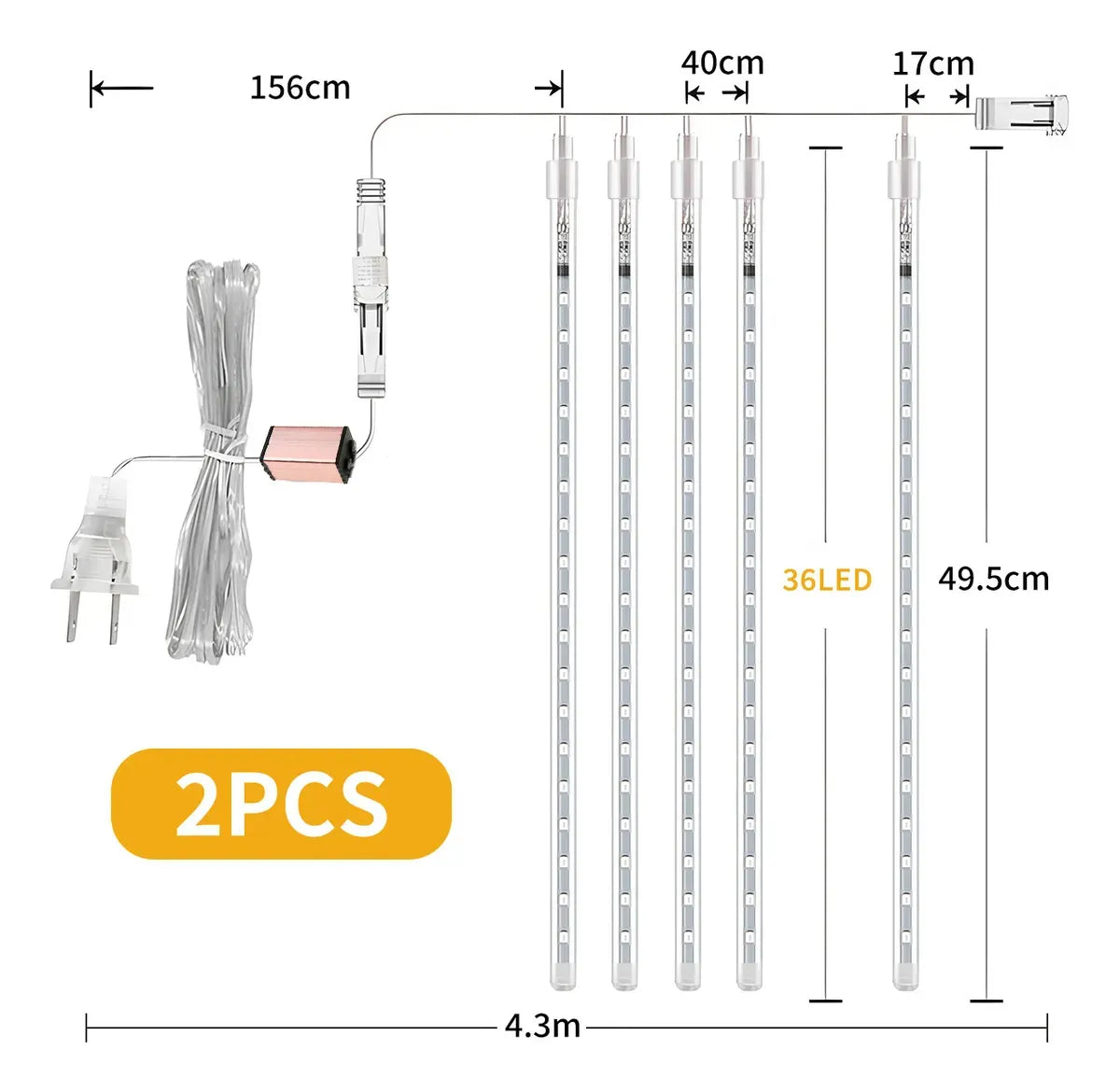 Cortina 3M Luz LED Meteoritos x8 Tubos de 50cm - Envío gratis! 50% OFF