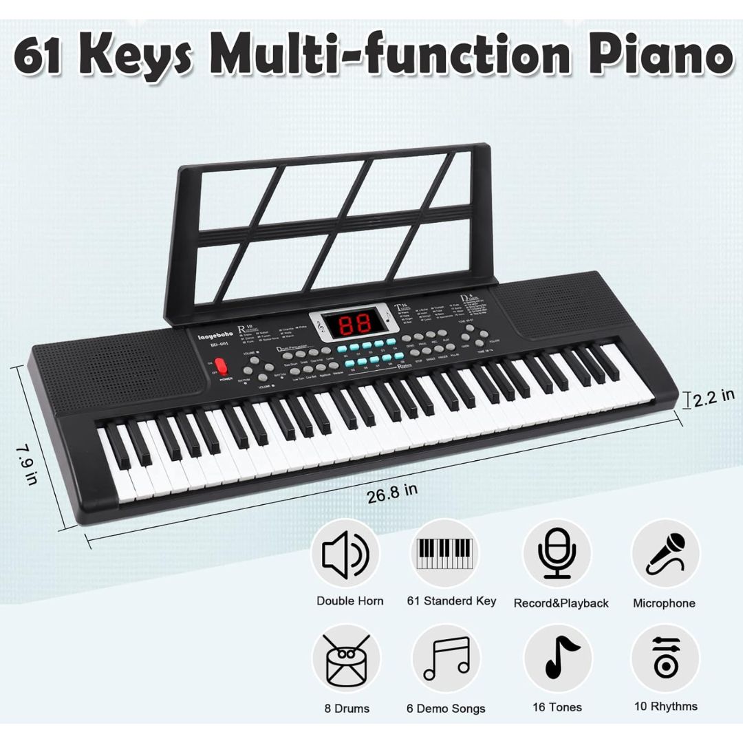 🎹 PIANO CON ATRIL DE 61 TECLAS + Y RECIBE DE OBSEQUIO 🎤MICRÓFONO 🎤