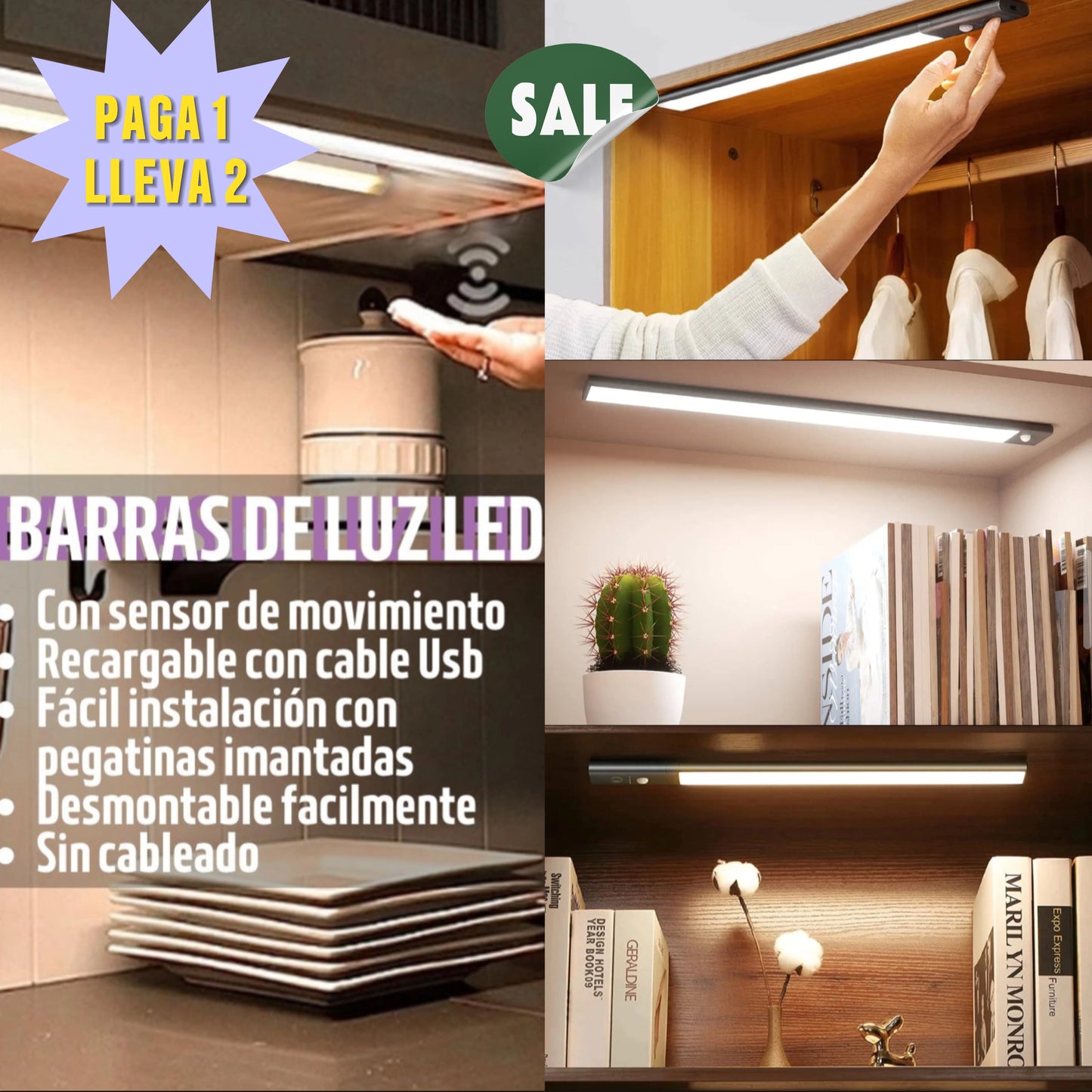 PAGA 1 LLEVA 2 Barras LED con Sensor Inteligente – Ilumina tu casa sin cables ni instalaciones