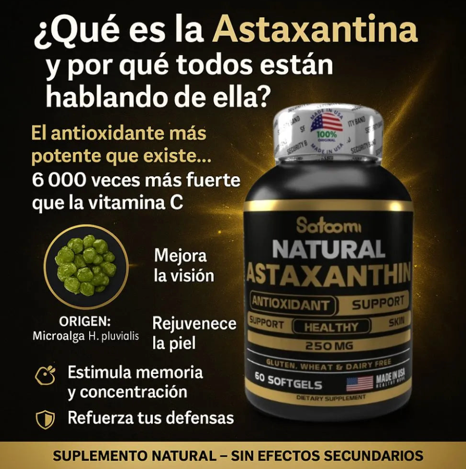 Astaxantina 60 Cápsulas - Mejora la salud Ocular, Revierte el envejecimiento, Recupera tu energía - 50% OFF