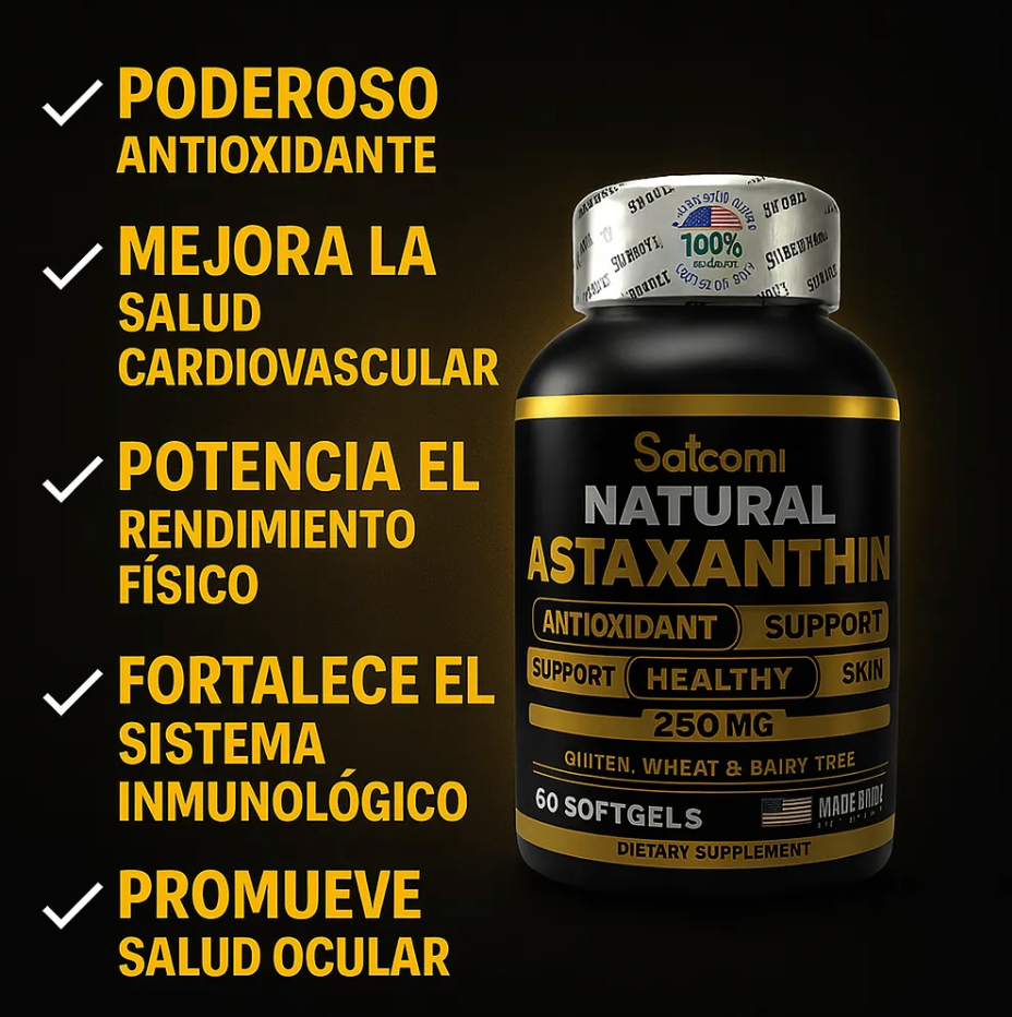 Astaxantina 60 Cápsulas - Mejora la salud Ocular, Revierte el envejecimiento, Recupera tu energía - 50% OFF