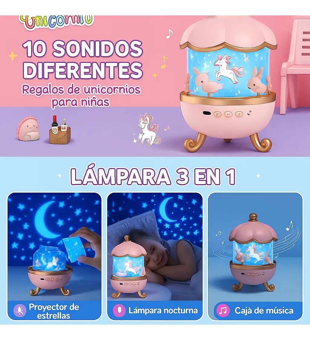 Lámpara Proyector Carrusel 360° con parlante Bluetooth + 15 películas + Control Remoto - 50% OFF
