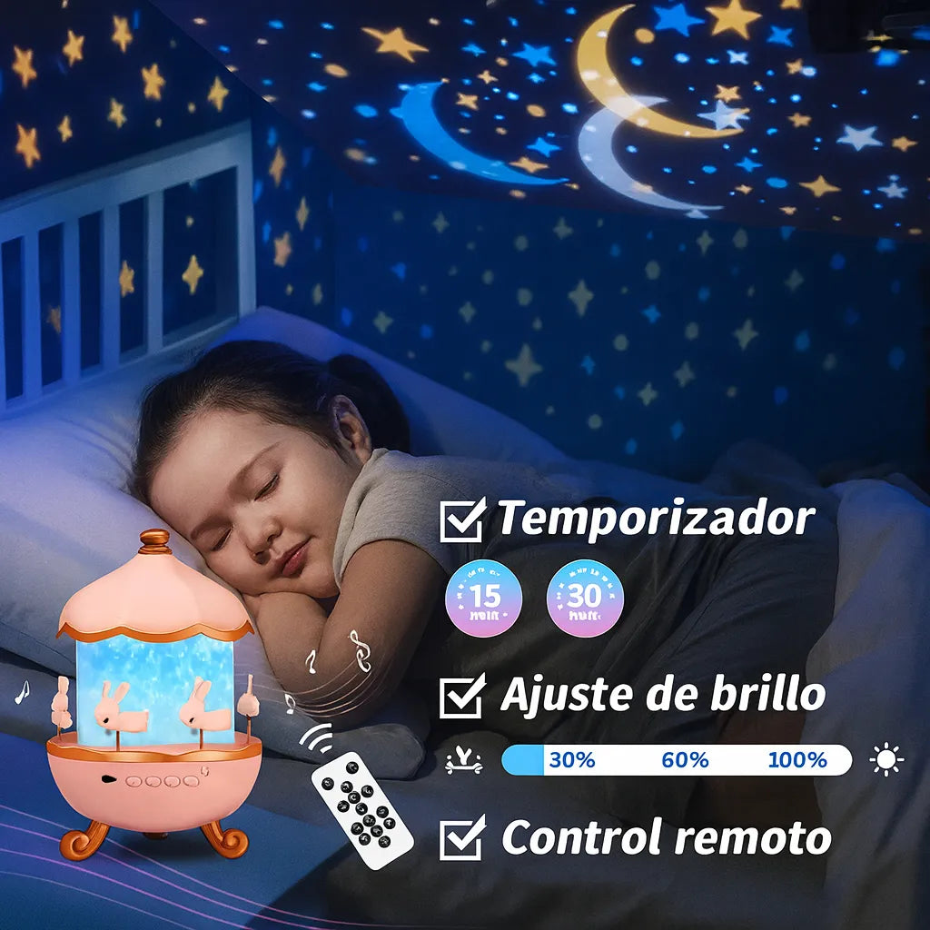 Lámpara Proyector Carrusel 360° con parlante Bluetooth + 15 películas + Control Remoto - 50% OFF