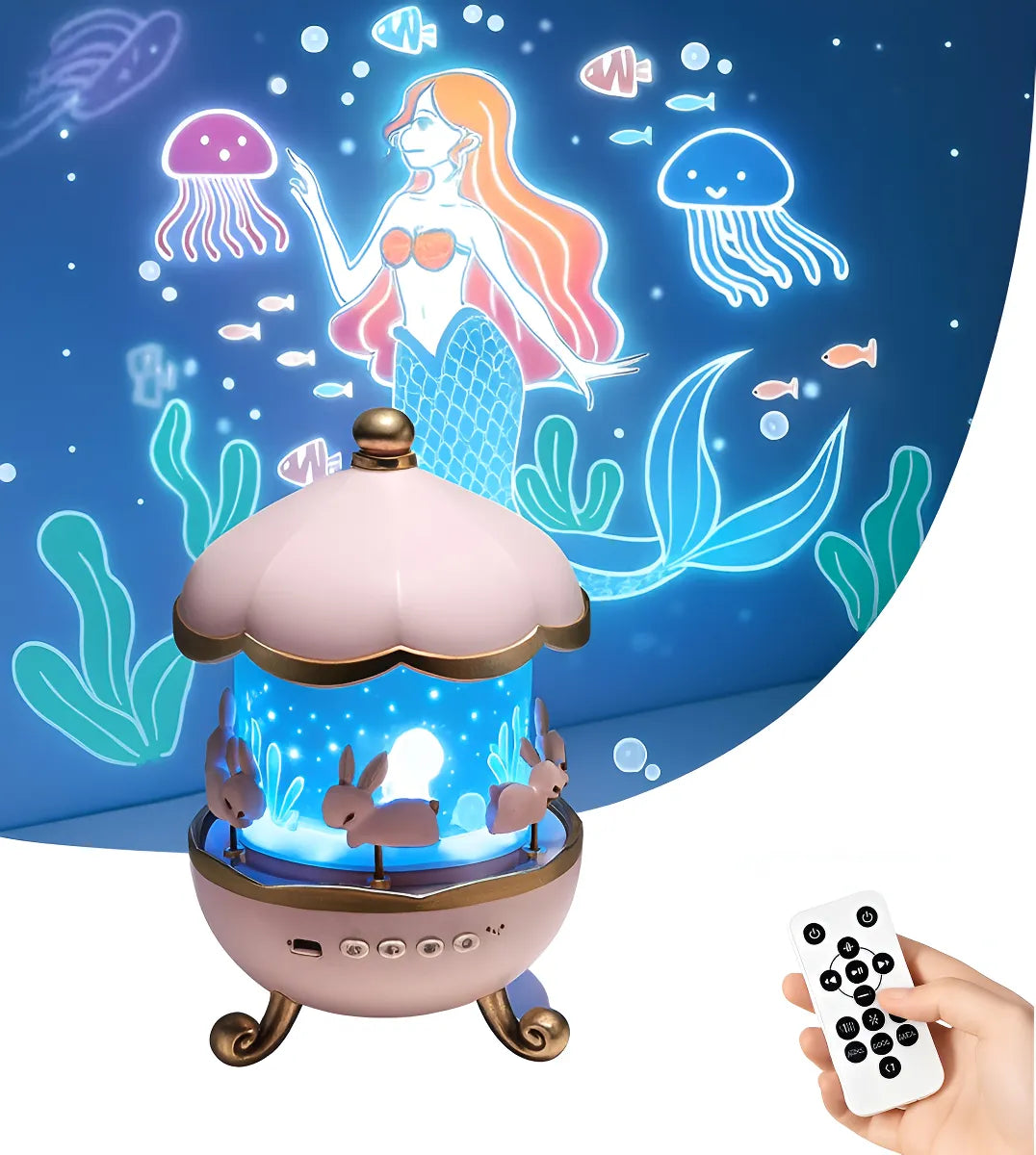 Lámpara Proyector Carrusel 360° con parlante Bluetooth + 15 películas + Control Remoto - 50% OFF