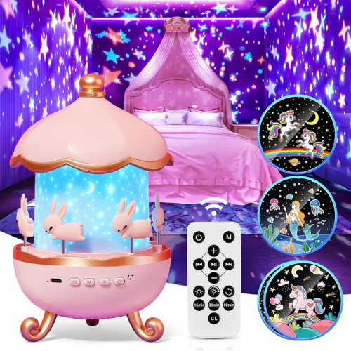 Lámpara Proyector Carrusel 360° con parlante Bluetooth + 15 películas + Control Remoto - 50% OFF