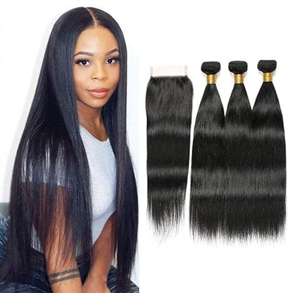 Extensiones brasileñas color NEGRO para ocultar la calvicie - Miden 70cms de largo y trae 7 clips
