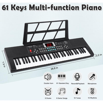 🎹 PIANO CON ATRIL DE 61 TECLAS + Y RECIBE DE OBSEQUIO 🎤MICRÓFONO 🎤