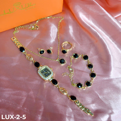 LUJOSO KIT DE RELOJ, PULSERA, ANILLO, ARETES Y COLLAR